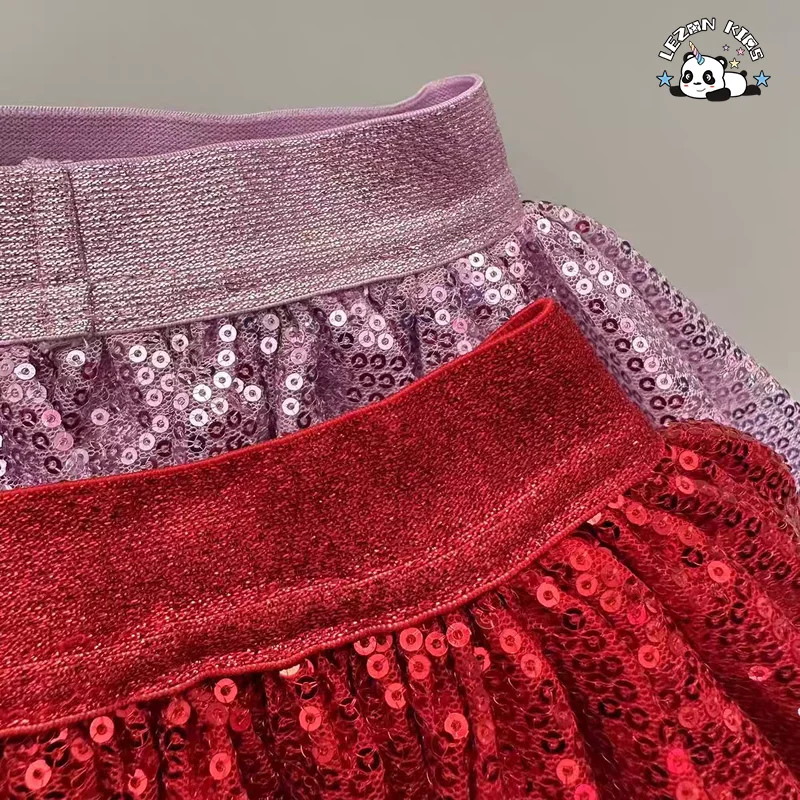 LEZONKIDS - Pure Color Cute Girls Sequin Skirt Summer Breathable Cotton Short Casual Print Children Skirt